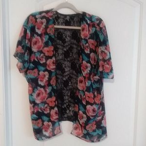Vanity sheer flower jacket with black lace back